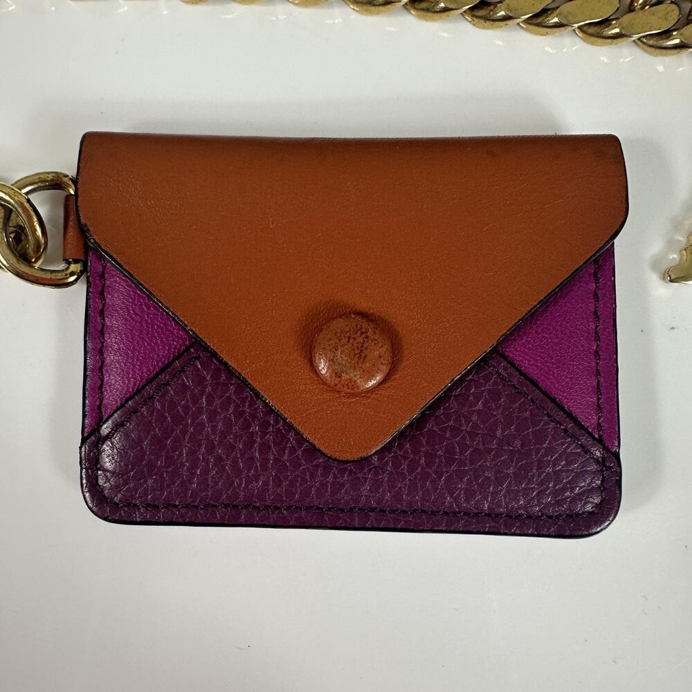Chloe Multicolor Leather Envelope Chain Key Pouch Charm Gold Tone Made In Italy - Picture 4 of 16
